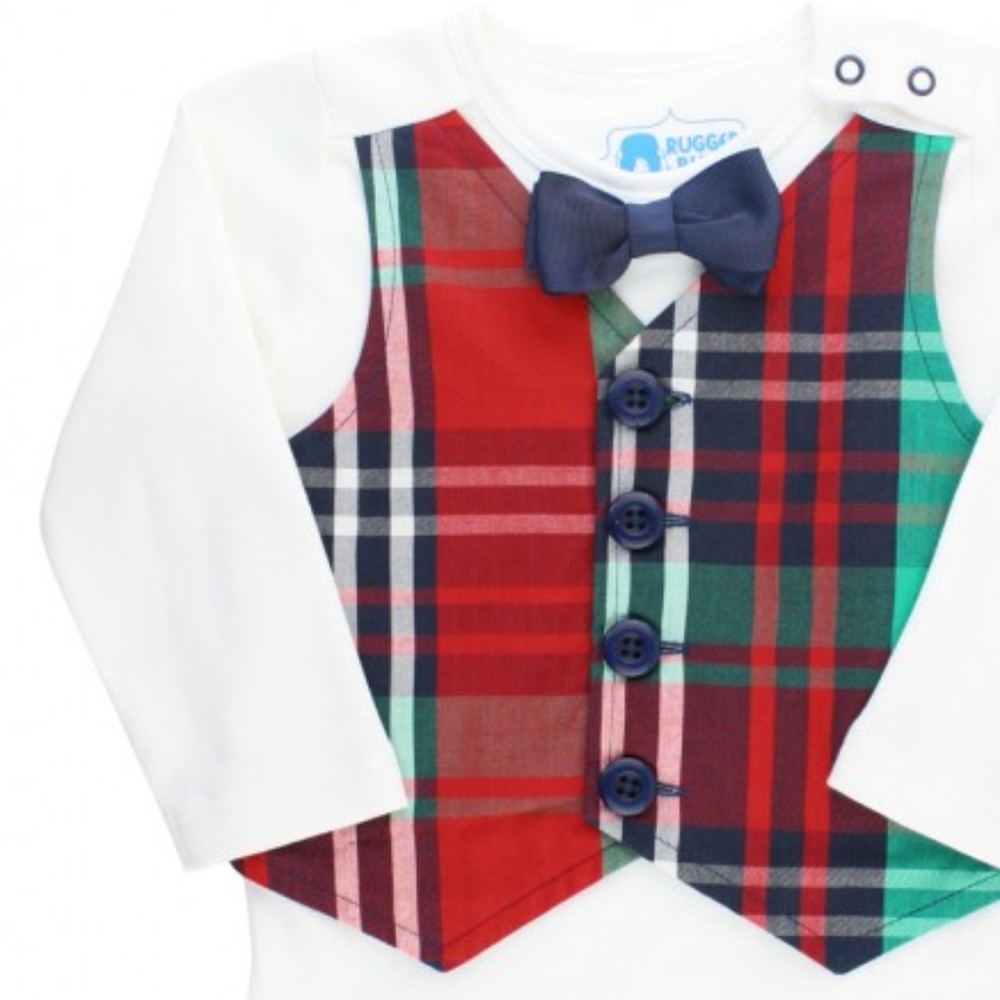Baby Boy Christmas Plaid Vest and Tie Bodysuit